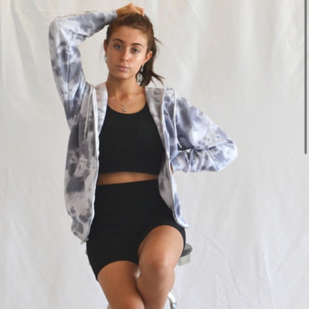 charcoal grey tie dye zip hoodie